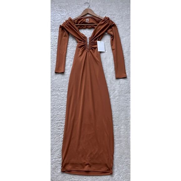 NWT Not Yours To Keep Sacha Midi Dress in Nude, Size XS - Picture 4 of 12